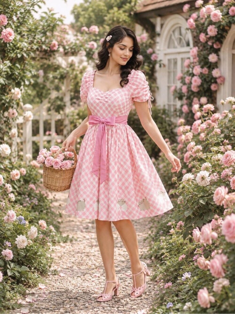 Pusheen x Unique Vintage Dakota Flare Pink Gingham Kitty Cat Dress